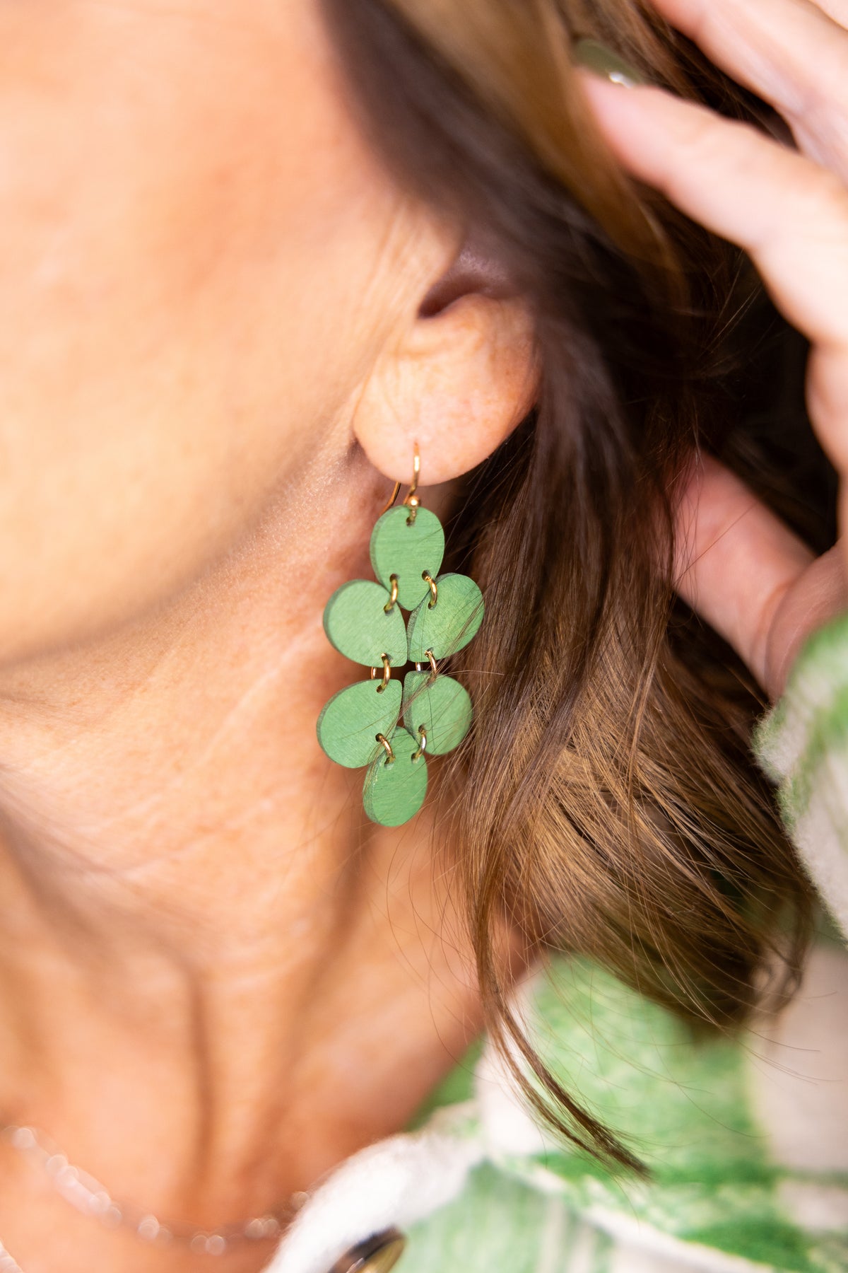 Green Linked Tear Drop Earrings