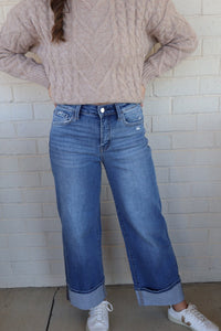 High Rise Cuffed Wide Leg Jeans