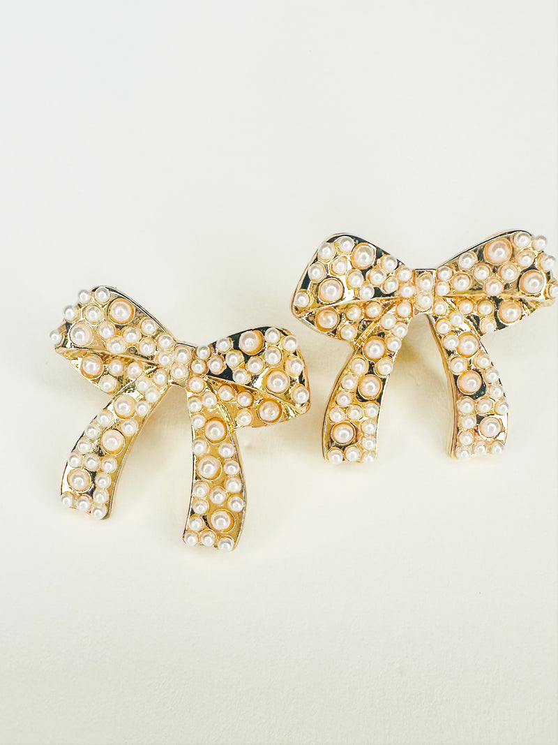 Pearl and Gold Bow Earrings