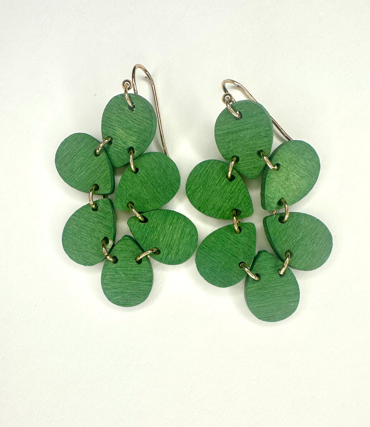 Green Linked Tear Drop Earrings